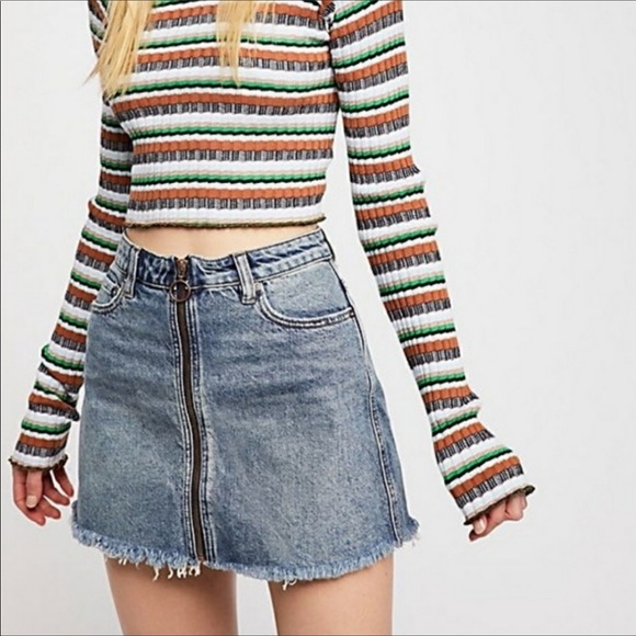 Free People Zip it Up Jean Mini Skirt - Picture 3 of 12